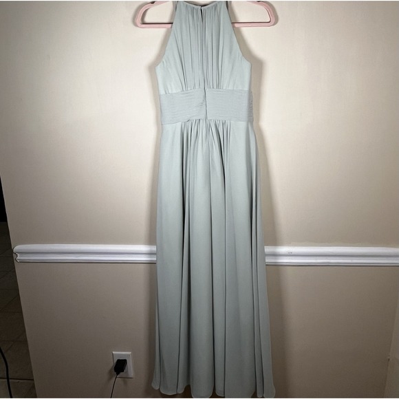Azazie Bonnie A-Line Keyhole Ruched Chiffon Dress Gown Dusty Sage Sz C Custom - Picture 3 of 10